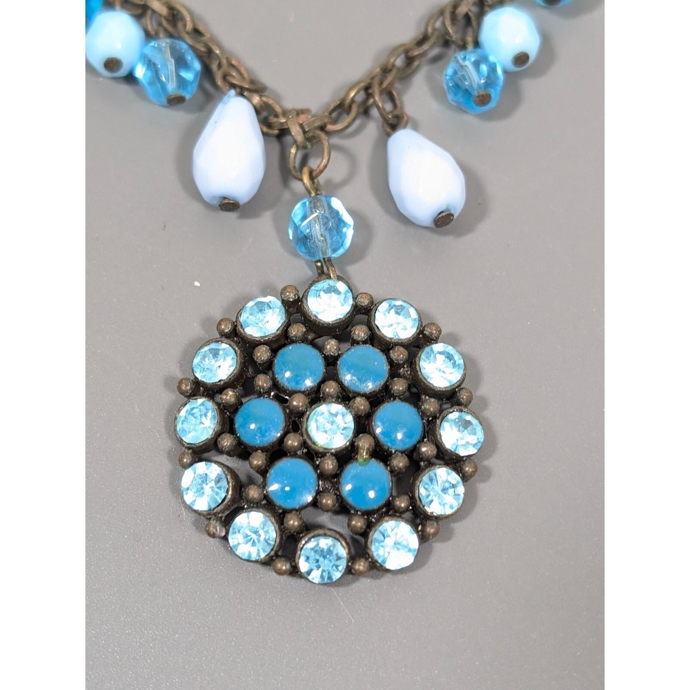 Vida Jewels‎ Blue Rhinestone Medallion Necklace Bronze Boho 21"